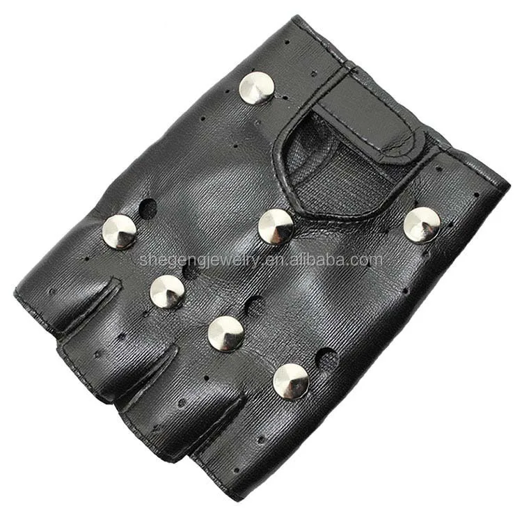 Новый пальцев круглый Шипастая шипованных FX кожа Панк Байкер короткие перчатки
