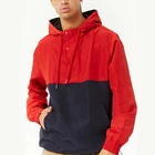 blank custom pullover windbreaker men's hooded side-zip anorak with front flap pocket