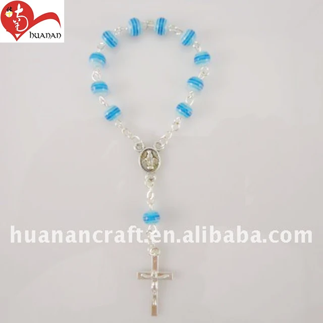 beautiful wedding gift blue beads rosary bracelet with alloy