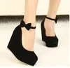 ZH0929X suede purple wedges black wedges womens ankle strap high platform wedges heel shoes 2 colors