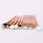 Private label 15pcs one cloth bag make up brush pink color cosmetic makeup brush set