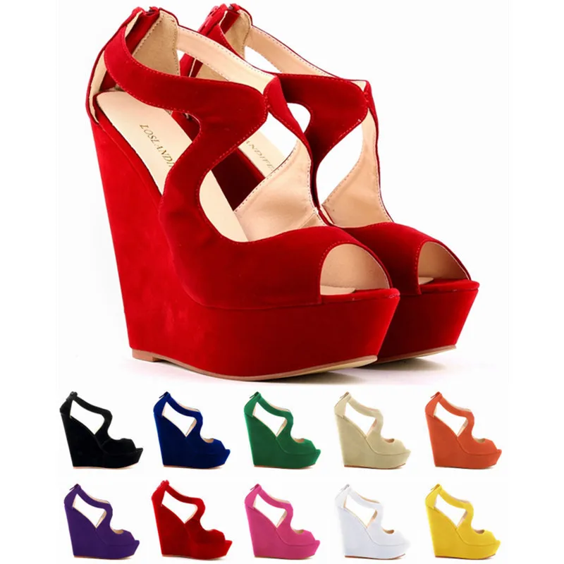 New Fashion Roman Strappy Fish Head Wedge Platform High Heels Women Sandals Suede Leather Peep Toe Summer Casual Shoes SIze 4-11