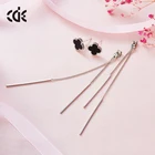 Hanging Black Enamel Stud Earrings With Long Tassels