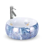 Bathroom vessel accessory decorated decal round ceramic art basin mini wash basin sink