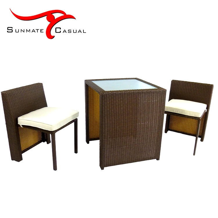 Space Saving Garden Furniture Outdoor Rattan Wicker Coffee Table Chair Set