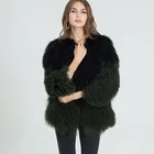 Fashionable Long Sleeve Ladies Mongolian Lamb Black Fur Coat