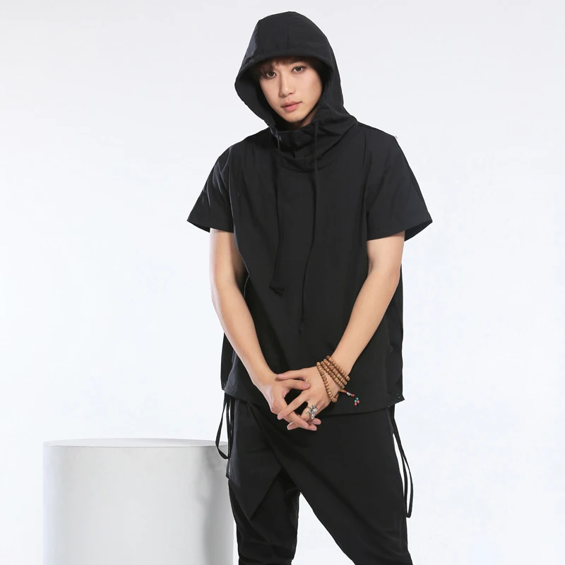 Original Design Spring Autumn Men's Clothing Cloak Fashion Short Batwing sleeve Cloak T Shirts Black Grey Mantissas Oversize