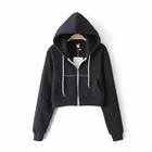 Wholesale plain zipper cashmere hoodie short sweatsuit for fashion girls chinese crop top direct clothing factory