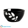 6'' sgraffit leaves handpainted matte black pottery ceramic serving soup vegetable bowl