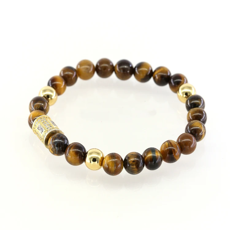selling 18k gold plating micro pace cz tiger eye natural stone