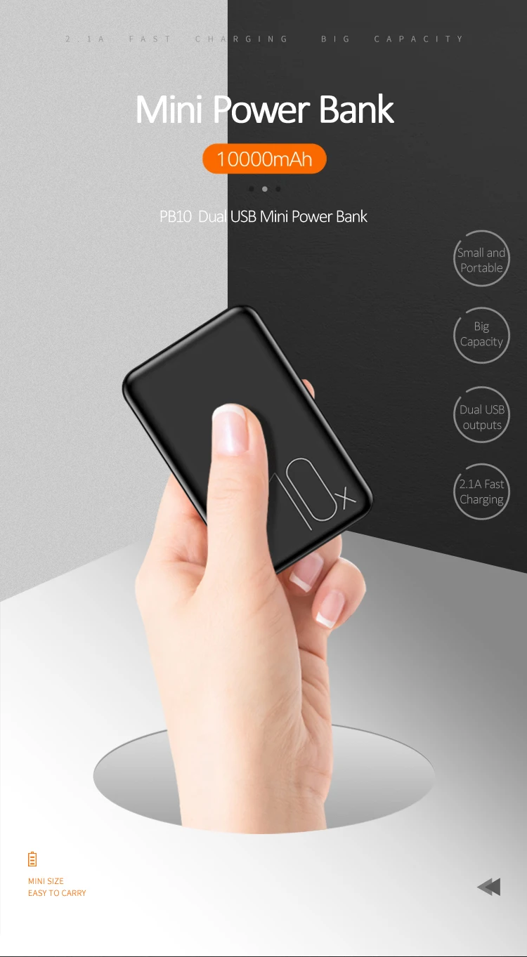 USAMS PB10 Dual USB Mini Fast Charging And Big Capacity Power Bank 10000mAh ABS+PC material - ANKUX.COM