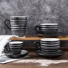 Good design ceramic coffee/tea cup set black with zebra stripe high quality handle porcelain milk mug