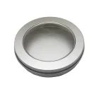 Metal Round Window Tin Box with Food Pack Silver Round Window Metal Tin Box with Clear PVC Window