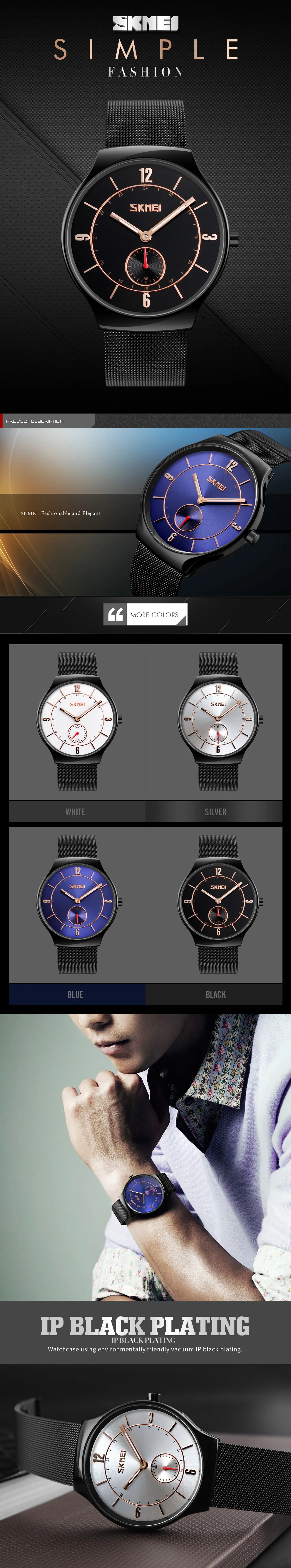SKMEI 9163 Mens Fashion Business Wristwatch Stainless Steel Custom Analog Watch