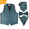 Personalized Polyester Woven Embroidered 4 Pieces Vset Set Mens Wedding Dresses Vest with Necktie Handkerchief Bowtie