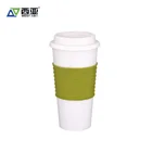 Custom logo reusable no handle 500ml plastic silicone coffee cup lids with sleeve