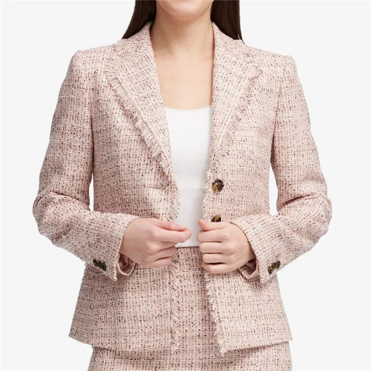 Для женщин бизнес повседневное твид 3 кнопки Блейзер костюм Последние Стильные сделано для измерения Slim Fit костюмы с юбкой