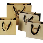 Accept custom printing Brown Kraft paper luxury shopping gift paper hand bags with silk ribbon handle