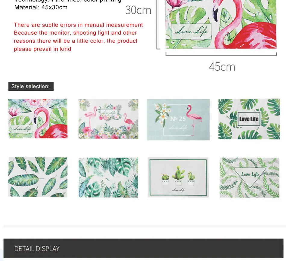 Chic Tropical Plants Tableware Pad Dining Table Mat Heat Insulation Non-Slip Placemats Flamingo Green Leaf Cactus Bowl Coaster (4)