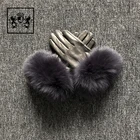 2019 wholesale fashion comfortable female fox fur cuff sheepskin gloves