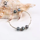 Fashion Jewelry 8-10mm Freshwater Black Pearl Cuff Bangle Bracelet for Women