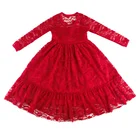 2018 Western Style Kids Red Wedding Dress Flower Party Frocks Design Girls Lace Dress