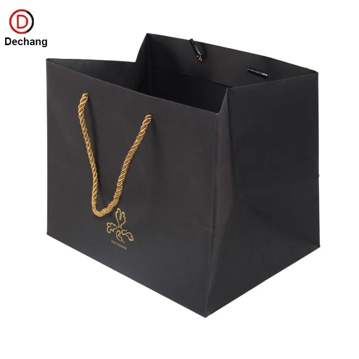 hot stamping logo black personalized shopping shopper paper bag