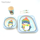 Cute Bamboo Fiber Kids Meal Set Feeding Baby Dish Plate Cup Cutlery Children Tableware