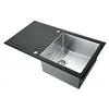 Black tempered glass panel stainless steel handmade kitchen sink with drainer