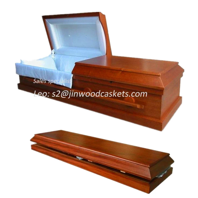 Cercueil funéraire en marron couleur bois placage pliant cercueil ouvert type de grain