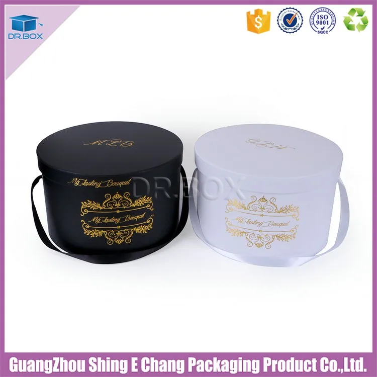 custom round boxes with gold logo for flower packaging and hair