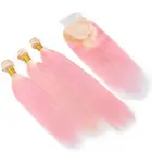 Wholesale virgin brazilian straight ombre blonde pink hair bundles with closure for sale