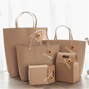 fashion eco-friendly kraft packaging bag with sunflower for food