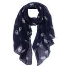 Wholesale silver owl printed black polyester scarf