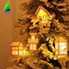 Luminous Christmas Tree Village Decoration Hanging Ornaments LED Unpainted Wooden House with Rope