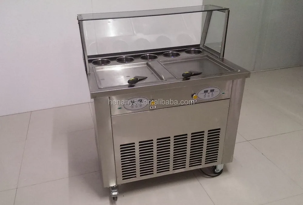 2 Pan Computer Control Pan Roller  Rolling Rolled Flat Fried Ice Fryer Cream Machine