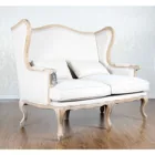 French Country Style Solid Oak Wood 2 Seat Wing Chair Sofa
