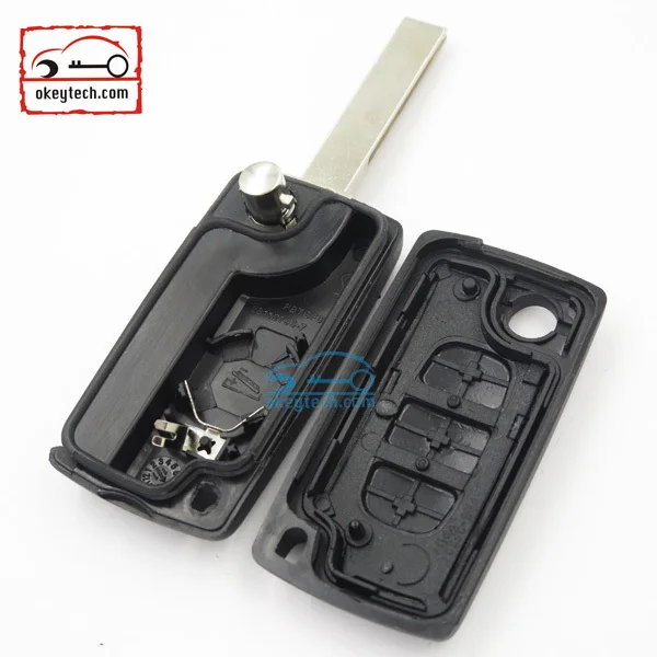 Okeytech 3buttons folding remote key shell with groove blade battery holder for peugeot 307 key delivery in 24 hours