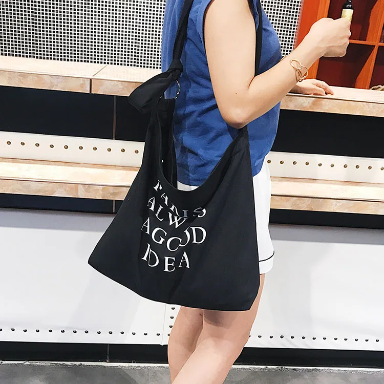 Wholesale reusable long strap women canvas cotton shoulder shopping tote bag