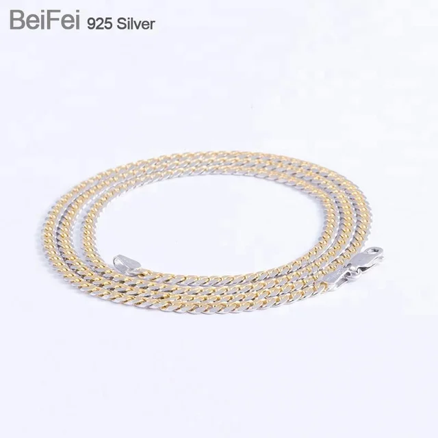 925 sterling silver simple strong cuban gold chain necklace for