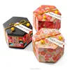 Wholesale Full Print 7.5x7.5x5.5cm Hexagon Small Gift Cake Box Sweet Boxes with Rope Cards Decoration