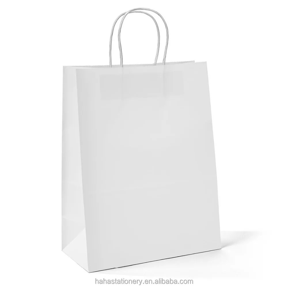 kraft white paper handle shopping gift merchandise carry retail