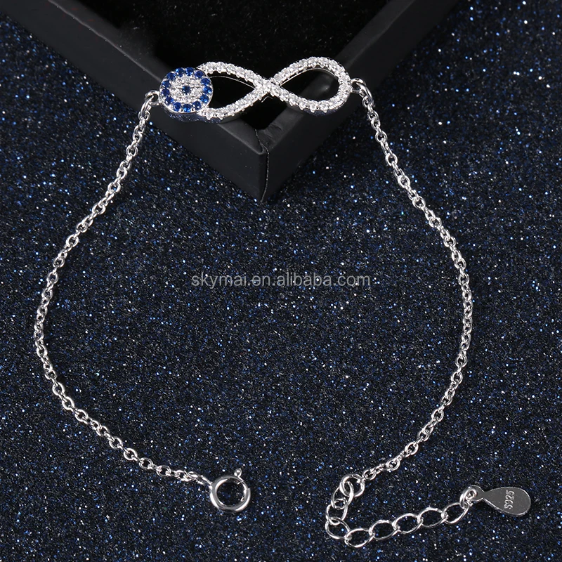 New 925 Sterling Silver Bracelets,Cubic Zirconia Evil Eye&Infinity Charms Bracelet,Link Chain Bracelets for Women Jewelry