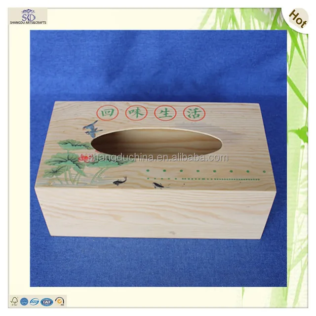 chinese style home decorating pine craft wooden tissue box