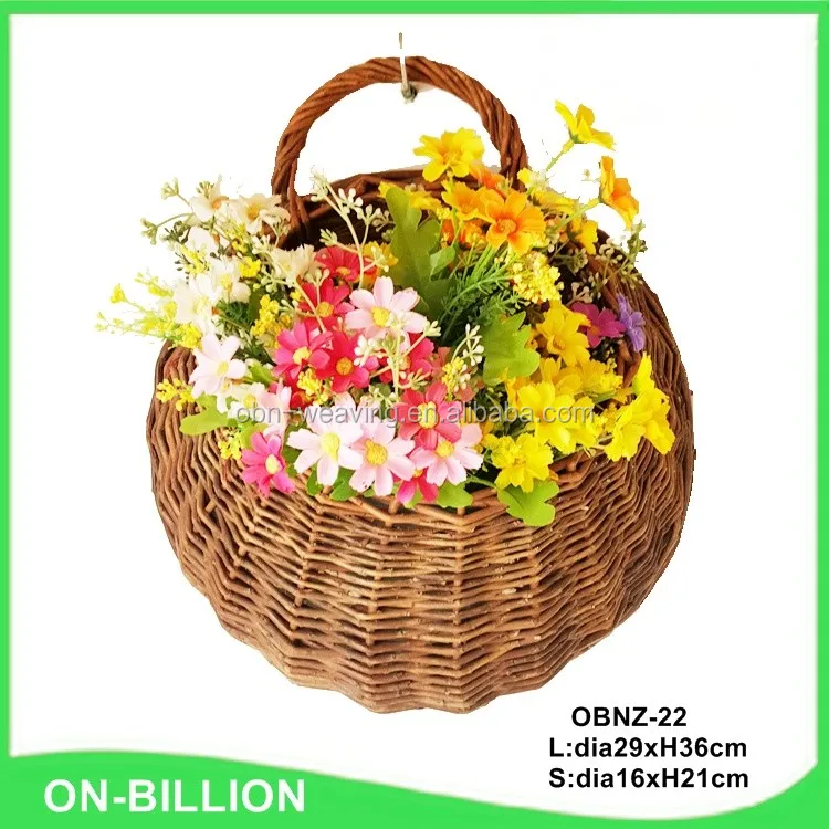 garden wall hanging wicker flower pots with plastic liner