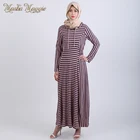 Sports Style Design Striped Elastic Waist Formal Abaya Muslim Women Dress Islamic Clothing