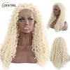 High temperature fiber half wig long synthetic hair curly blonde lace front wig