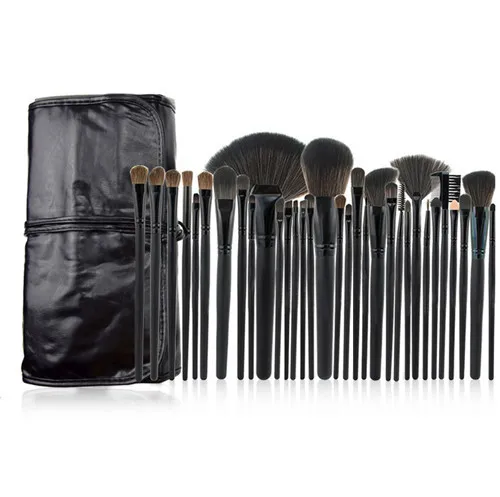 32 Pcs Professional Cosmetic Makeup Brush Set Kit with Synthetic Leather Case Black With Accessory