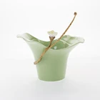 Green antique porcelain ceramic brass dinnerware set salad fruit bowls