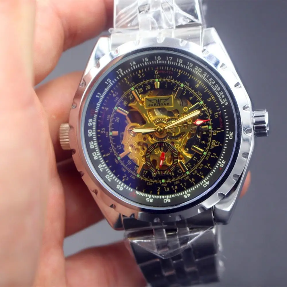 Antique Men's Watch Luury Famous Brand Jaragar Automatic Skeleton Wrist Watch Golden Male Stainless Steel Montre Homme